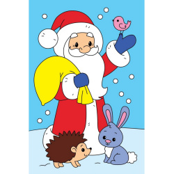 Картина по номерам 10*15 см, холст, на подрамнике Дед мороз и зверюшки Рыжий кот Х-5910