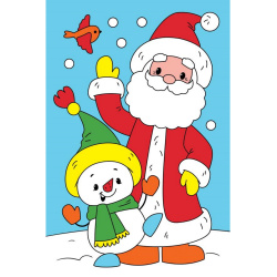 Картина по номерам 10*15 см, холст, на подрамнике Дед мороз и Снеговичок Рыжий кот Х-5911
