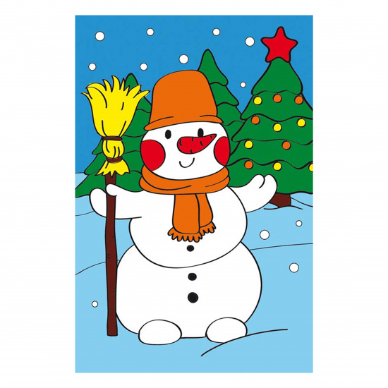 Картина по номерам 100*150мм, холст, на подрамнике Снеговик Рыжий кот Х-7302