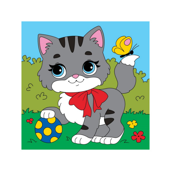 Картина по номерам 15*15 см, холст, на подрамнике Котёнок с мячом Рыжий кот Х-7425