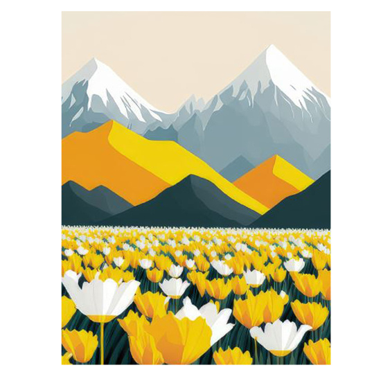 Картина по номерам с поталью 15*20 см, холст, на подрамнике Цветущие поля в горах Molly KH1192P