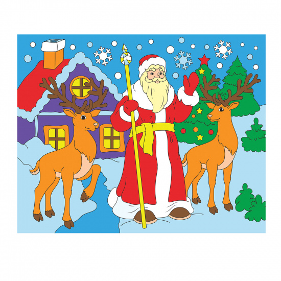 Картина по номерам 20*25 Рыжий кот Дед Мороз и олени в зимней сказке на подрамнике ХК-1136