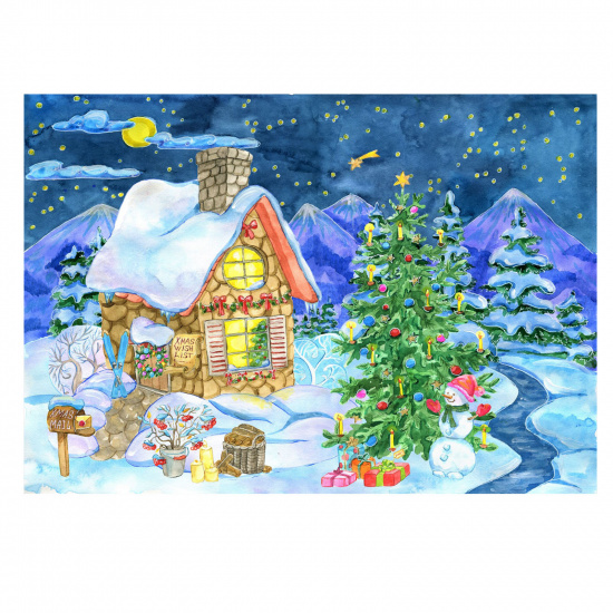 Картина по номерам 300*400мм, холст, на подрамнике Сказочный снежный домик Рыжий кот Х-4961