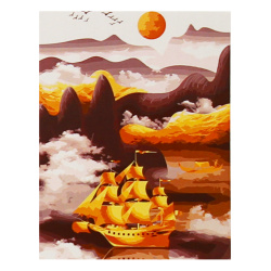 Картина по номерам 30*40 см, холст, на подрамнике Золотой корабль Рыжий кот ХК-6838
