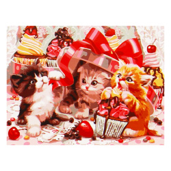 Картина по номерам 30*40 см, холст, на подрамнике Котята со сладостями Рыжий кот ХК-6827