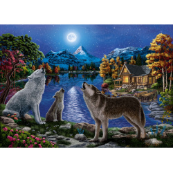 Картина по номерам 30*40 см, холст, на подрамнике Волки у ночного озера Рыжий кот ХК-4963