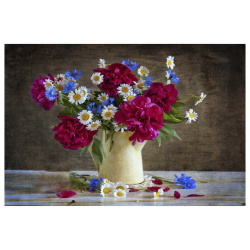 Картина по номерам 30*40 см, холст, на подрамнике Садовые цветы в чайничке Рыжий кот ХК-6316