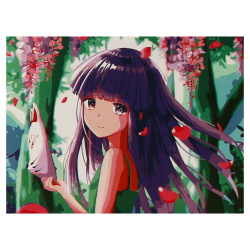 Картина по номерам 30*40 см, холст, на подрамнике Девушка с фиолетовыми волосами Рыжий кот ХК-1263
