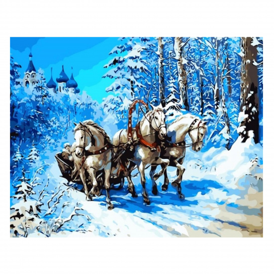 Картина по номерам 300*400мм, холст, на подрамнике Тройка в зимнем лесу КОКОС 183743-MK1195