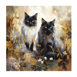 Картина по номерам с поталью 40*40 см, холст, на подрамнике Коты в цветах Рыжий кот Х-4228