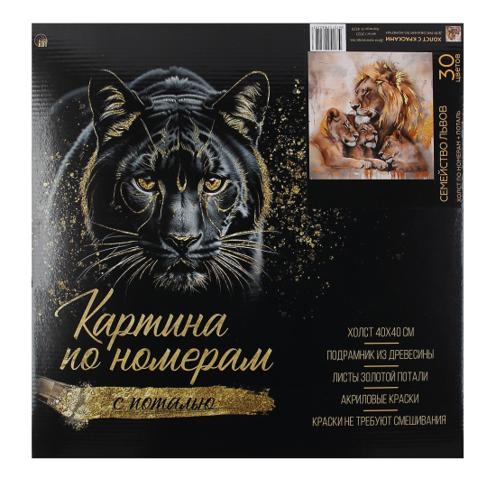 Картина по номерам с поталью 40*40 см, холст, на подрамнике Семейство львов Рыжий кот Х-4229