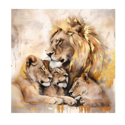 Картина по номерам с поталью 40*40 см, холст, на подрамнике Семейство львов Рыжий кот Х-4229