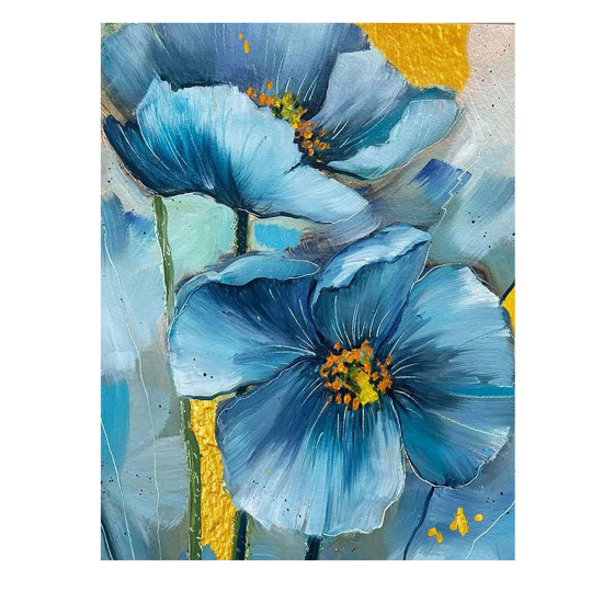 Картина по номерам с поталью 40*50 см, холст, на подрамнике Голубые цветы Molly HR0602