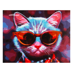 Картина по номерам 40*50 см, холст, на подрамнике Кот в очках Рыжий кот ХК-6869