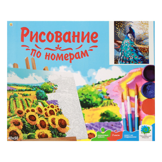 Картина по номерам 40*50 см, холст, на подрамнике Благородный павлин Рыжий кот ХК-6873