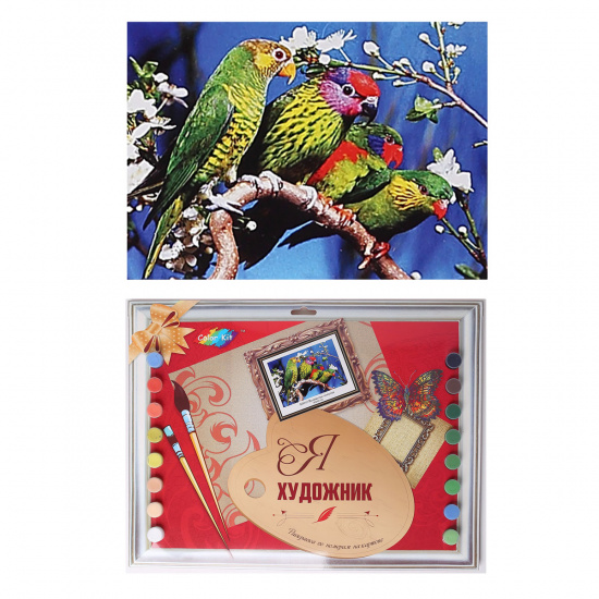 Раскраска по номерам на картоне 30*40 Волнистые попугаи KS047