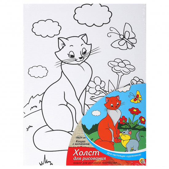 Картина на холсте 180*240мм, холст, 3+ Кошка с котенком Рыжий кот Х-9826
