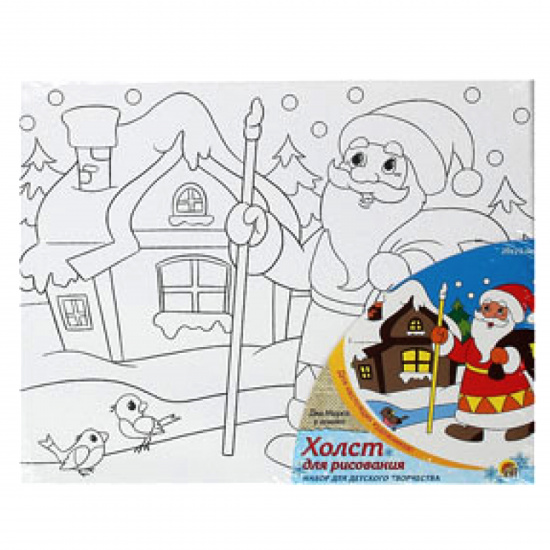 Картина на холсте 200*250мм, холст, 3+ Дед Мороз у домика Рыжий кот Х-8717