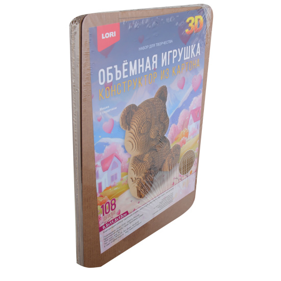 Конструктор, картонный, 108 деталей, Мишка с сердечком, Объемная игрушка, Lori, Нг-015