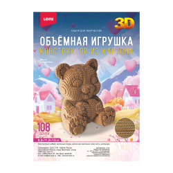 Конструктор, картонный, 108 деталей, Мишка с сердечком, Объемная игрушка, Lori, Нг-015