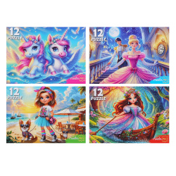 Пазлы, 12 элементов, 130*175 мм, ассорти 4 вида, Яркие приключения, CreateMe, Рыжий кот, П12-7644