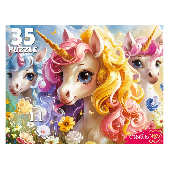 Пазлы 35 элементов 130*175 Рыжий кот CreateMe Три единорога Ф35-2000