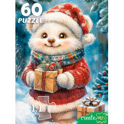 Пазлы, 60 элементов, 240*330 мм, Медвежонок с подарками, CreateMe, Рыжий кот, Х60-7594