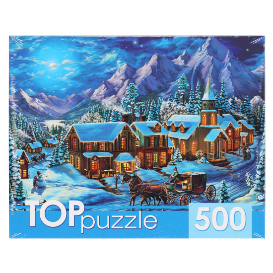 Пазлы 500 элементов, 340*480 мм Зимняя деревня в горах TOPpuzzle Рыжий кот ХТП500-6820
