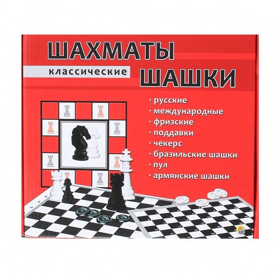 Игра настольная Шахматы и шашки Рыжий кот поле картонное фигуры пластиковые ИН-0155