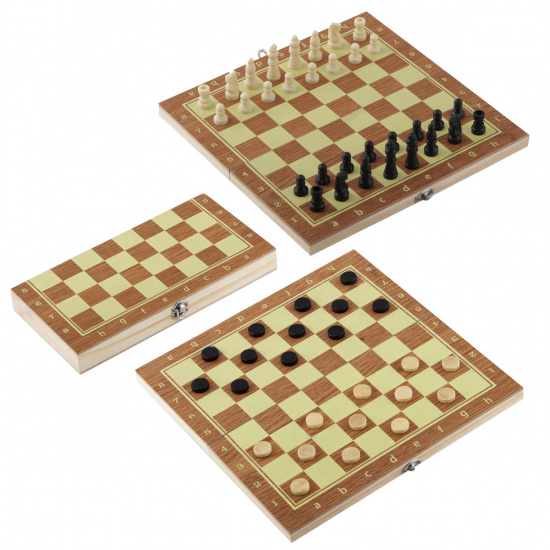 Игра настольная Шахматы, шашки 24*24см Рыжий кот поле деревянное фигуры пластиковые P00037