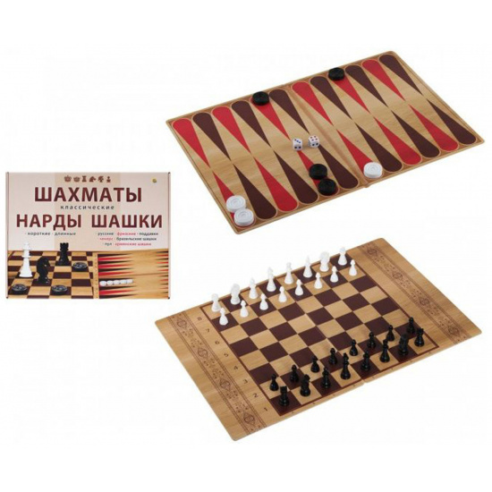 Игра настольная 30*45 см, картон, пластик Шахматы, шашки, нарды Рыжий кот ИН-0296
