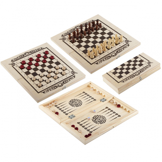 Игра настольная Шахматы, шашки, нарды 30*30см Рыжий кот поле деревянное фигуры деревянные ИН-8066