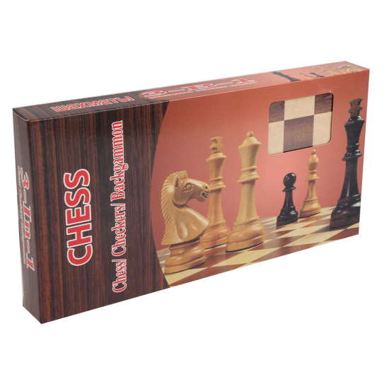 Игра настольная Шахматы, шашки, нарды 34*34см Рыжий кот поле деревянное фигуры деревянные AN02597