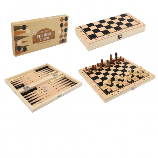 Игра настольная Шахматы, шашки, нарды 34*34см Рыжий кот поле деревянное фигуры пластиковые AN02591