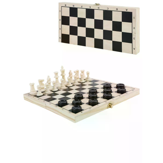 Игра настольная Шахматы, шашки, 29*15см Рыжий кот поле деревянное фигуры пластиковые ИН-7686