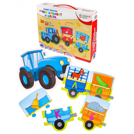 Игра развивающая Bright kids Синий трактор Учим алфавит и цвета картон Рыжий кот ИН-6143
