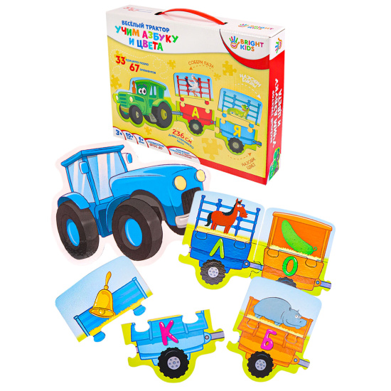 Игра развивающая Bright kids Веселый трактор Учим азбуку и цвета картон Рыжий кот ИН-6144