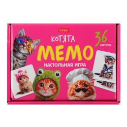 Игра развивающая, МЕМО, Котята в коробке, картон, Hatber, 36ИнМ_35001