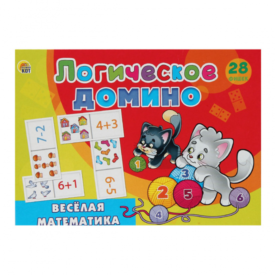Игра настольная Домино Логическое Веселая математика пластик Рыжий кот ИД-5429