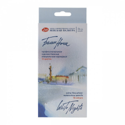 Карандаши цветные акварельные, 12 цветов, круглый, картонная коробка, Белые ночи, Невская палитра, 158412036