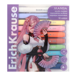 Набор акриловых маркеров пулевидный, 1-3 мм, 10 цветов, пластиковая коробка Manga Erich Krause 62035
