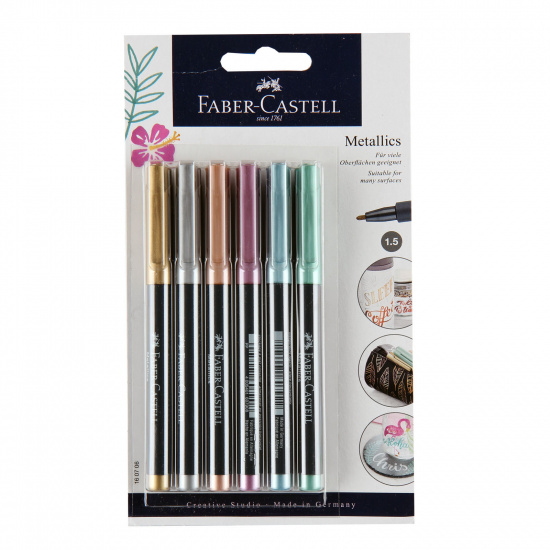 Набор маркеров для декорирования пулевидный, 1,5 мм, металлизированные, 6 цветов, блистер Metallics Faber-Castell 160706