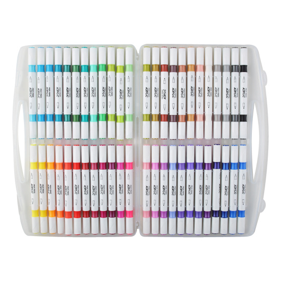 Набор акриловых маркеров, пулевидный, кистевидный, 1-4 мм, двусторонние, 48 цветов, пластиковая коробка, Проф-Пресс, МП-4865