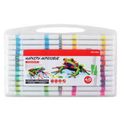 Набор акриловых маркеров, пулевидный, кистевидный, 1-4 мм, двусторонние, 48 цветов, пластиковая коробка, Проф-Пресс, МП-4865