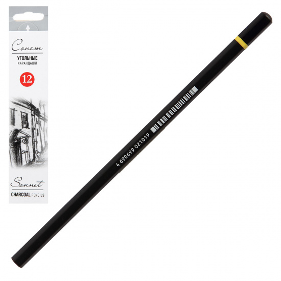 Угольный карандаш 12шт Сонет Невская палитра 1281338 средняя мягкость