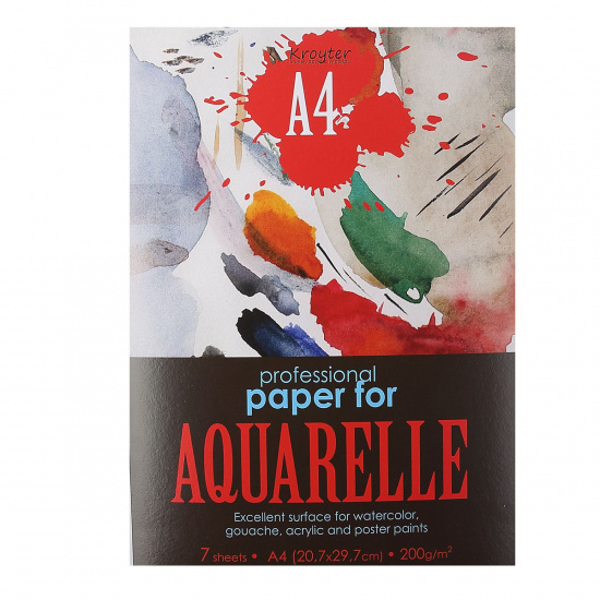 Папка для акварели А4, 7л, бумага для акварели 200 г/кв.м., в папке Kroyter 05411