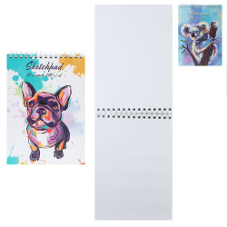 Блокнот для эскизов/скетчбук А4 (210*290) 80л 100г/м2 тв обл 7Бц дв спир Животные в акварели мат лам перевертыш 50852