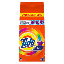 Порошок, Tide, Color, автомат, 15 кг, для цветного белья, пакет полиэтиленовый, 80843384