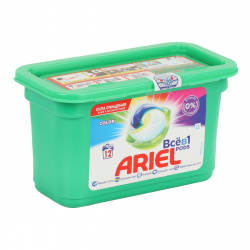 Гель автомат в растворимых капсулах Ariel Color 12 шт, 23,8 гр, для цветного белья, пластиковая коробка 81772290