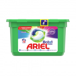 Гель автомат в растворимых капсулах Ariel 10 шт, 22,8 гр, для цветного белья, пластиковая коробка 81772287